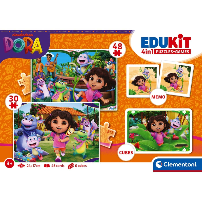 clementoni-edukit-4-in-1-dora-lernspiele-set-puzzle-memo-w-rfelpuzzle image 7