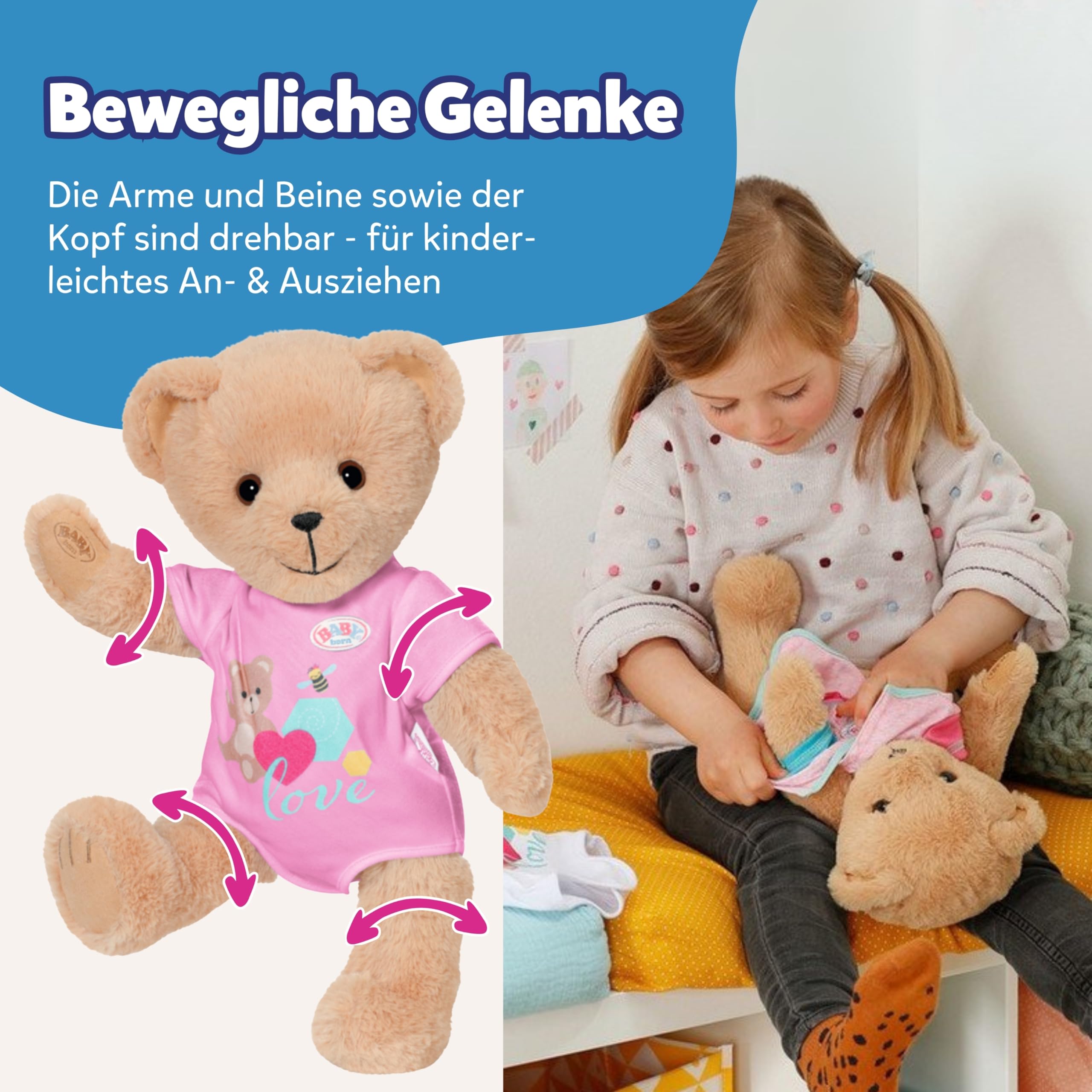 baby-born-b-r-pl-sch-teddy-mit-beweglichen-gelenken-pinkem-strampler-und-zubeh-r image 5