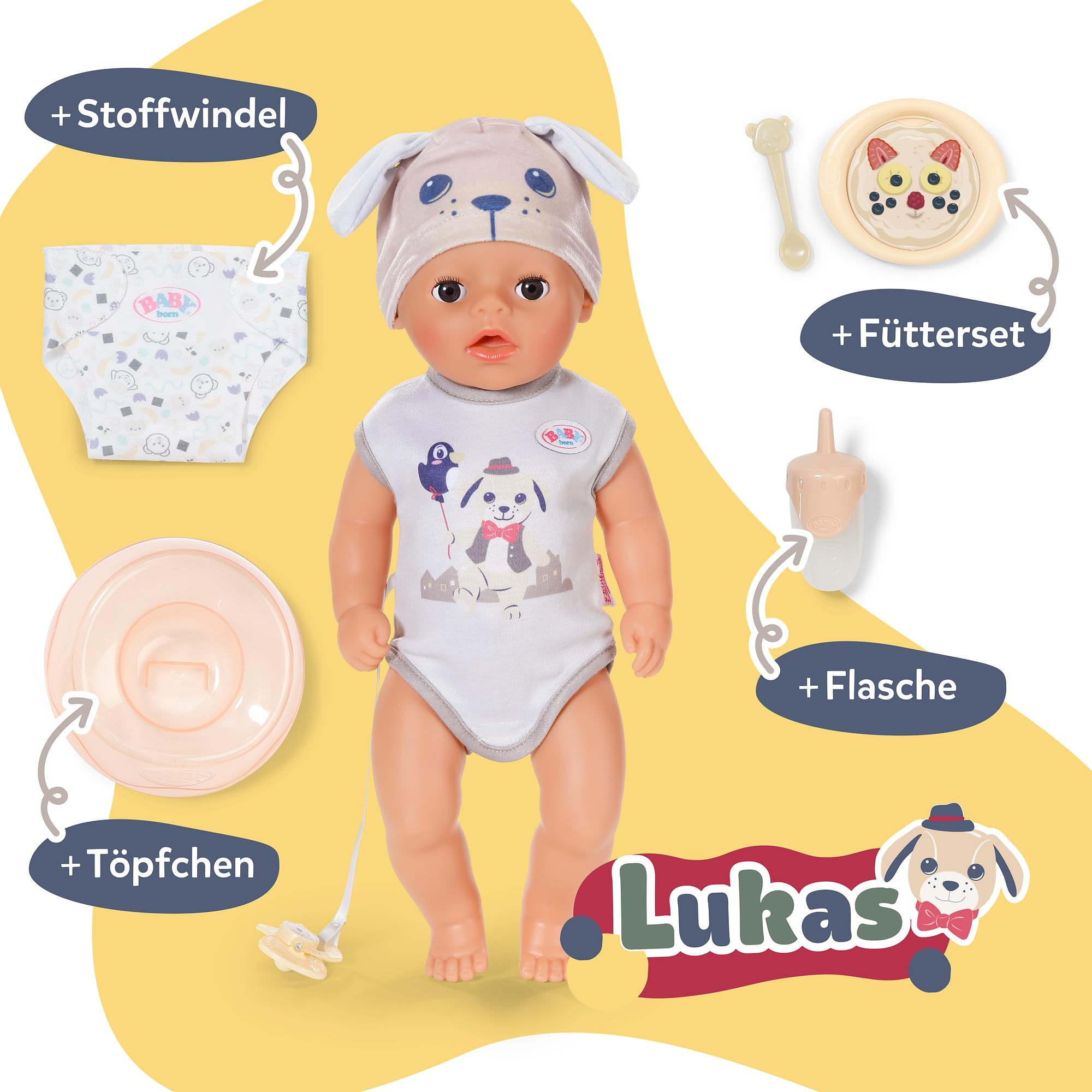 baby-born-lukas-36-cm-babypuppe-im-hunde-strampler-mit-7-funktionen image 2