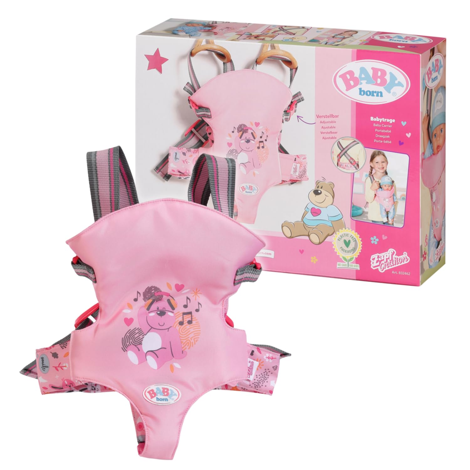 baby-born-babytrage-puppentrage-rosa-grau-f-r-36-cm-und-43-cm-puppen image 1