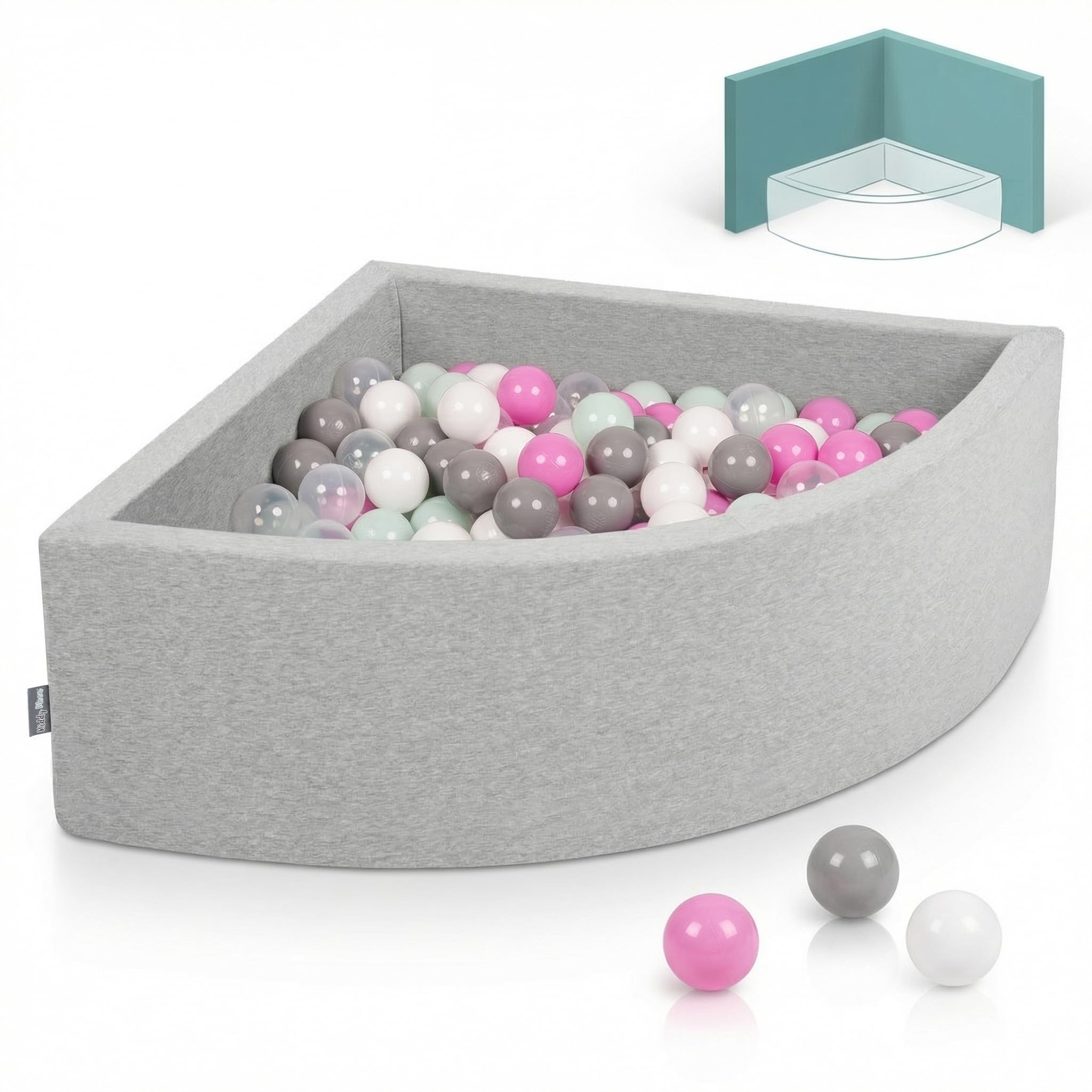 kiddymoon-eckiges-viertel-b-llebad-90x30-cm-mit-200-b-llen-7-cm-hellgrau-transpa image 1
