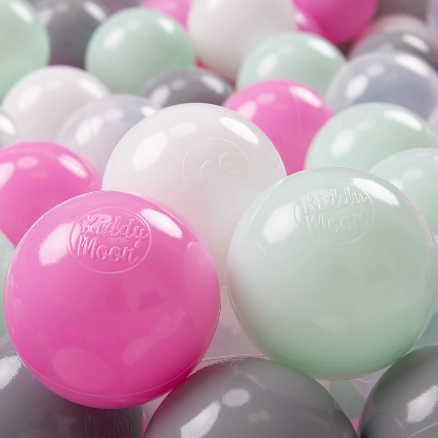 kiddymoon-b-lle-100x-7-cm-transparent-grau-wei-rosa-minze-f-r-b-llebad image 1