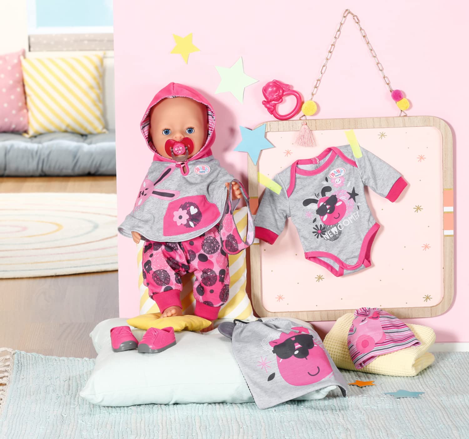 baby-born-erstausstattung-9-teiliges-bekleidungsset-grau-rosa-f-r-43-cm-puppen image 5