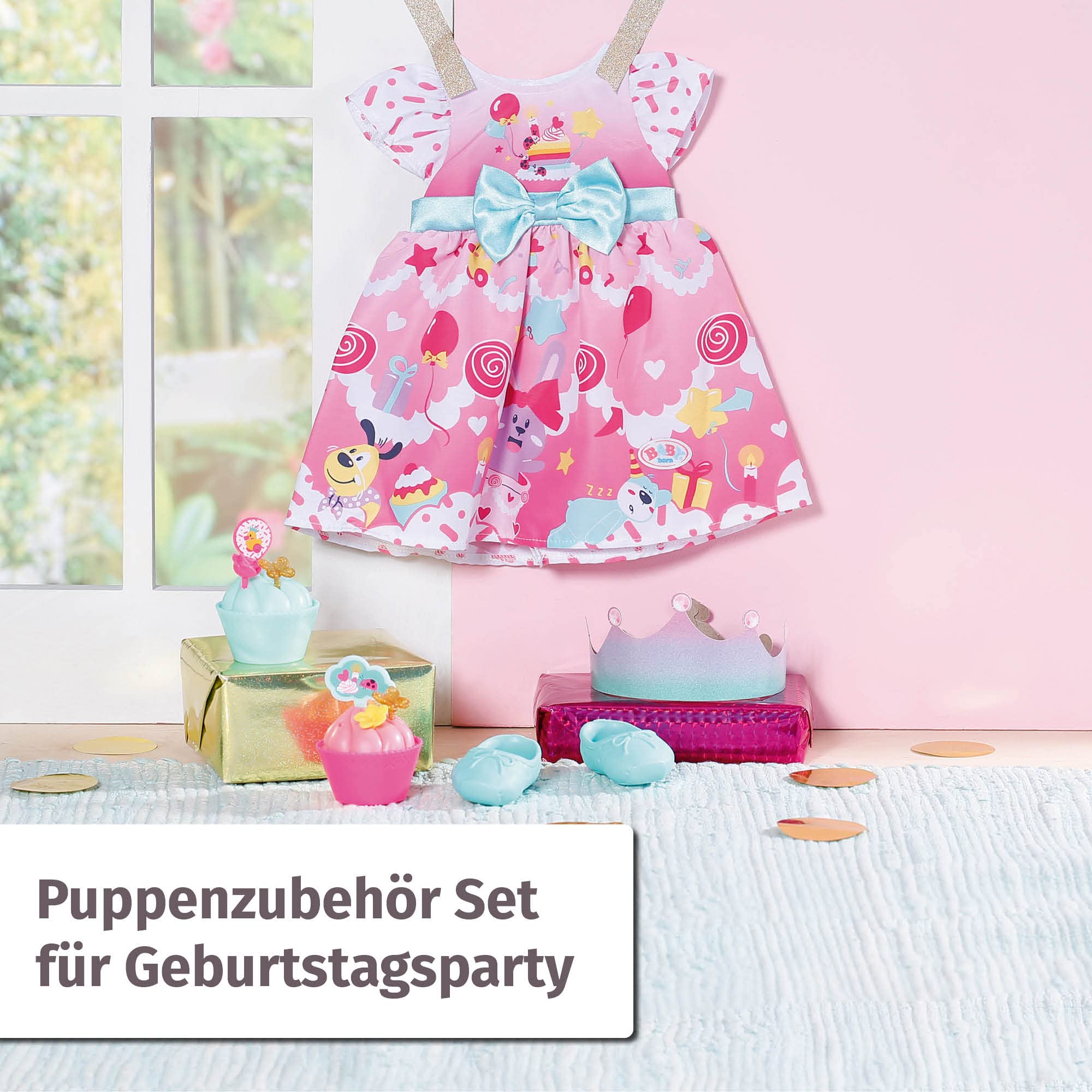 baby-born-deluxe-geburtstag-43cm-puppenkleidung-set-kleid-schuhe-papierkrone-und image 2