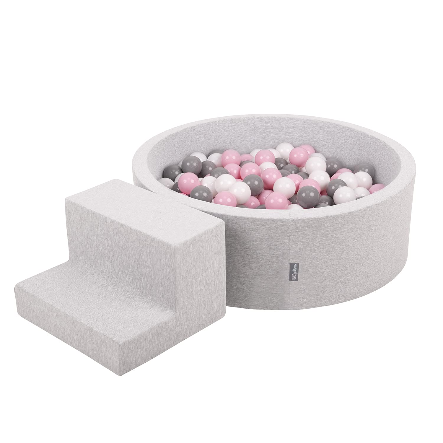 kiddymoon-spielplatz-aus-schaumstoff-mit-rundem-b-llebad-200-b-lle-hellgrau-wei- image 1