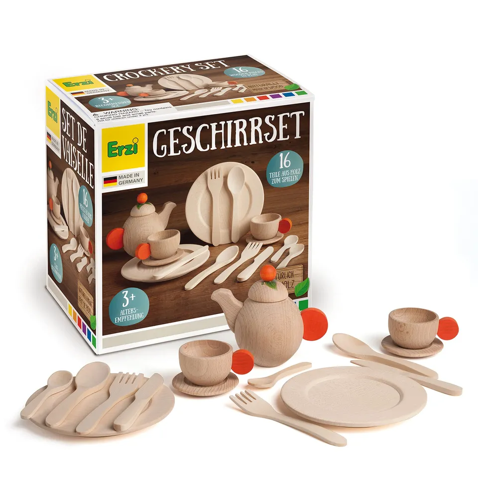 erzi-10678-geschirrset-natur-kaufladenspielzeug-aus-holz-16-teilig image 1