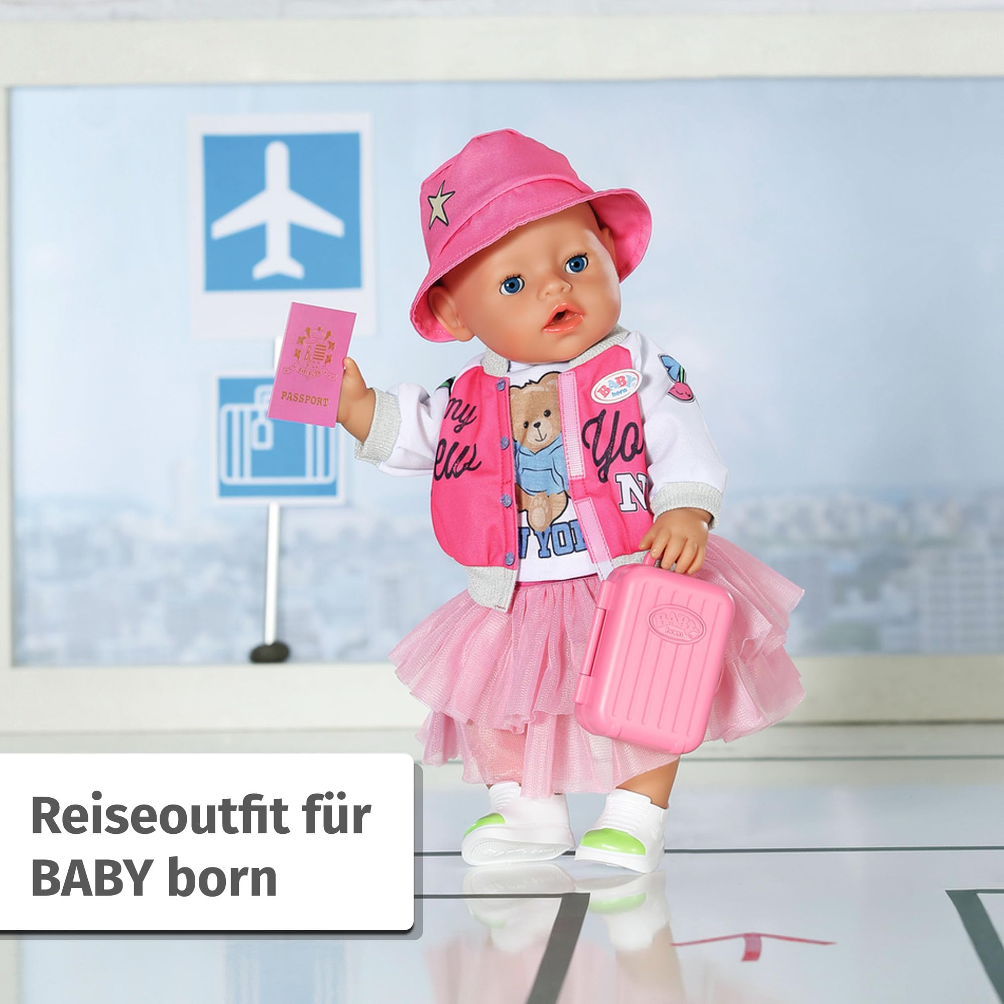 baby-born-deluxe-reiseoutfit-f-r-43-cm-puppen-mit-kleid-hut-schuhen-koffer-und-r image 2