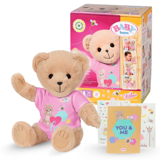 baby-born-b-r-pl-sch-teddy-mit-beweglichen-gelenken-pinkem-strampler-und-zubeh-r image 1