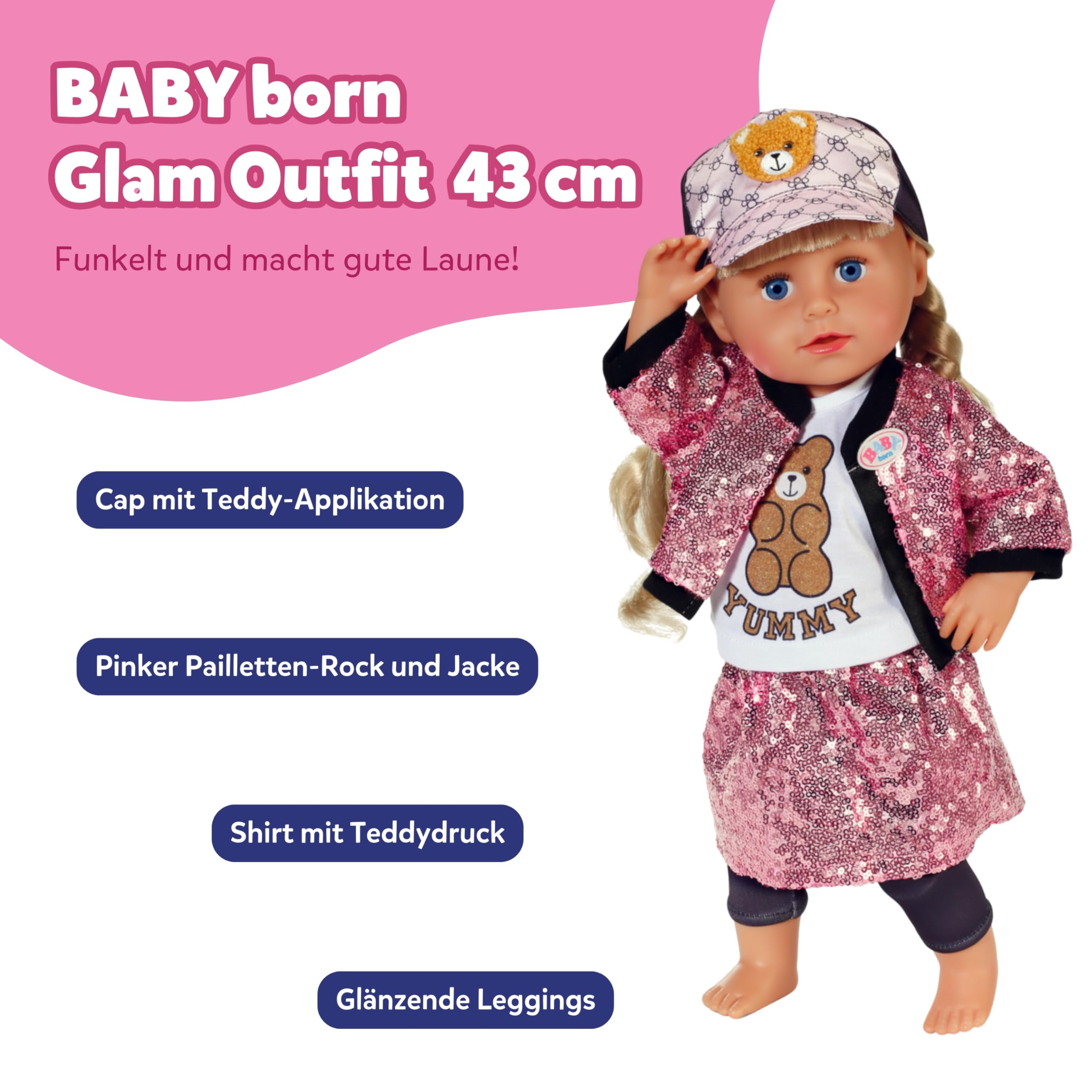 baby-born-glam-outfit-f-r-43-cm-puppen-pailletten-jacke-und-rock-set image 2