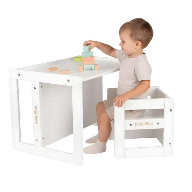 kiddymoon-kindertisch-mit-stuhl-2-in-1-wei image 1