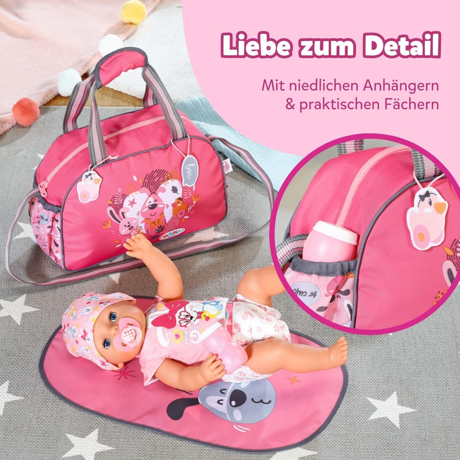 baby-born-wickeltasche-rosa-grau-puppenwickeltasche-mit-wickelunterlage-windel-u image 5