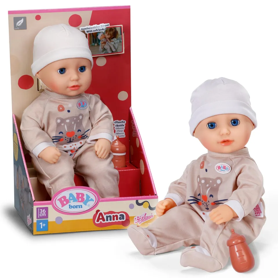 baby-born-anna-36-cm-babypuppe-mit-stoffk-rper-schlafaugen-und-fl-schchen image 1