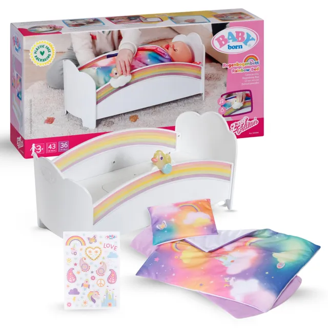 baby-born-regenbogen-bett-puppenbett-mit-licht-und-einschlafmelodie image 1