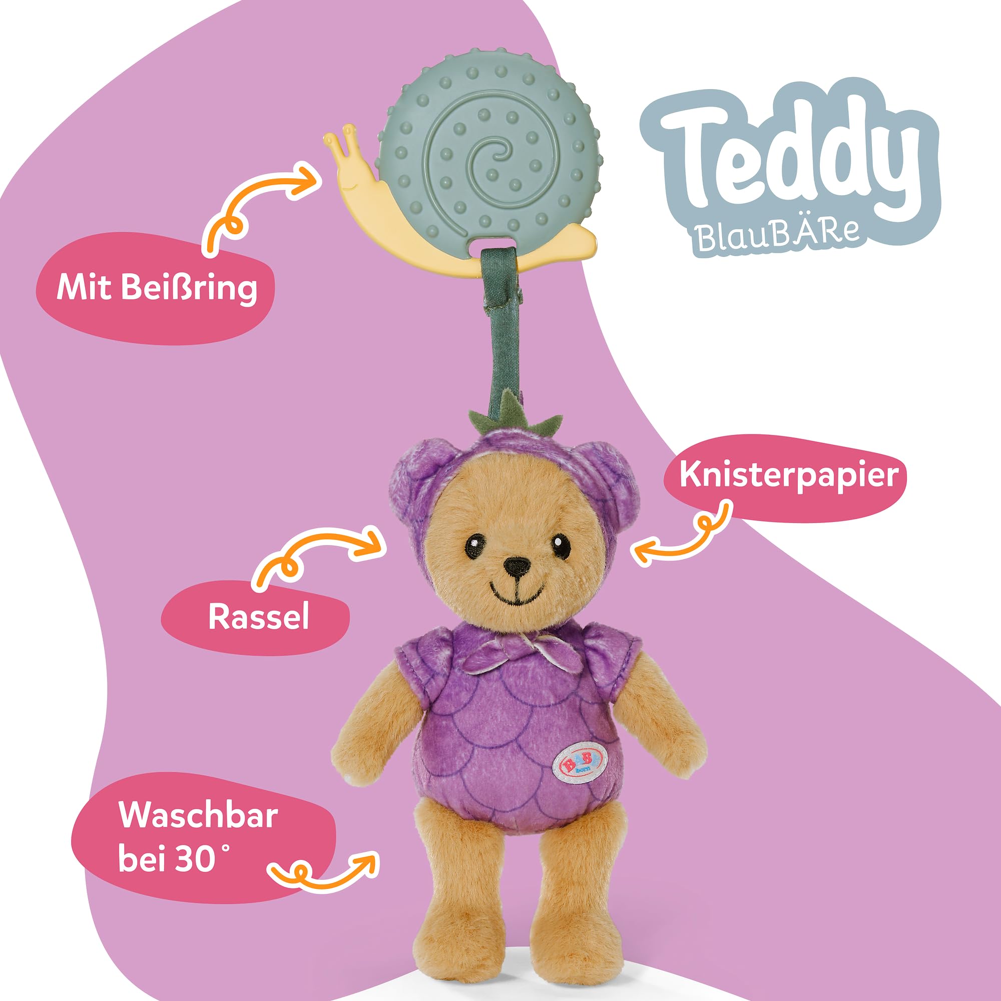 baby-born-for-babies-teddy-blaub-re-18-cm-mit-bei-ring-und-rassel image 2