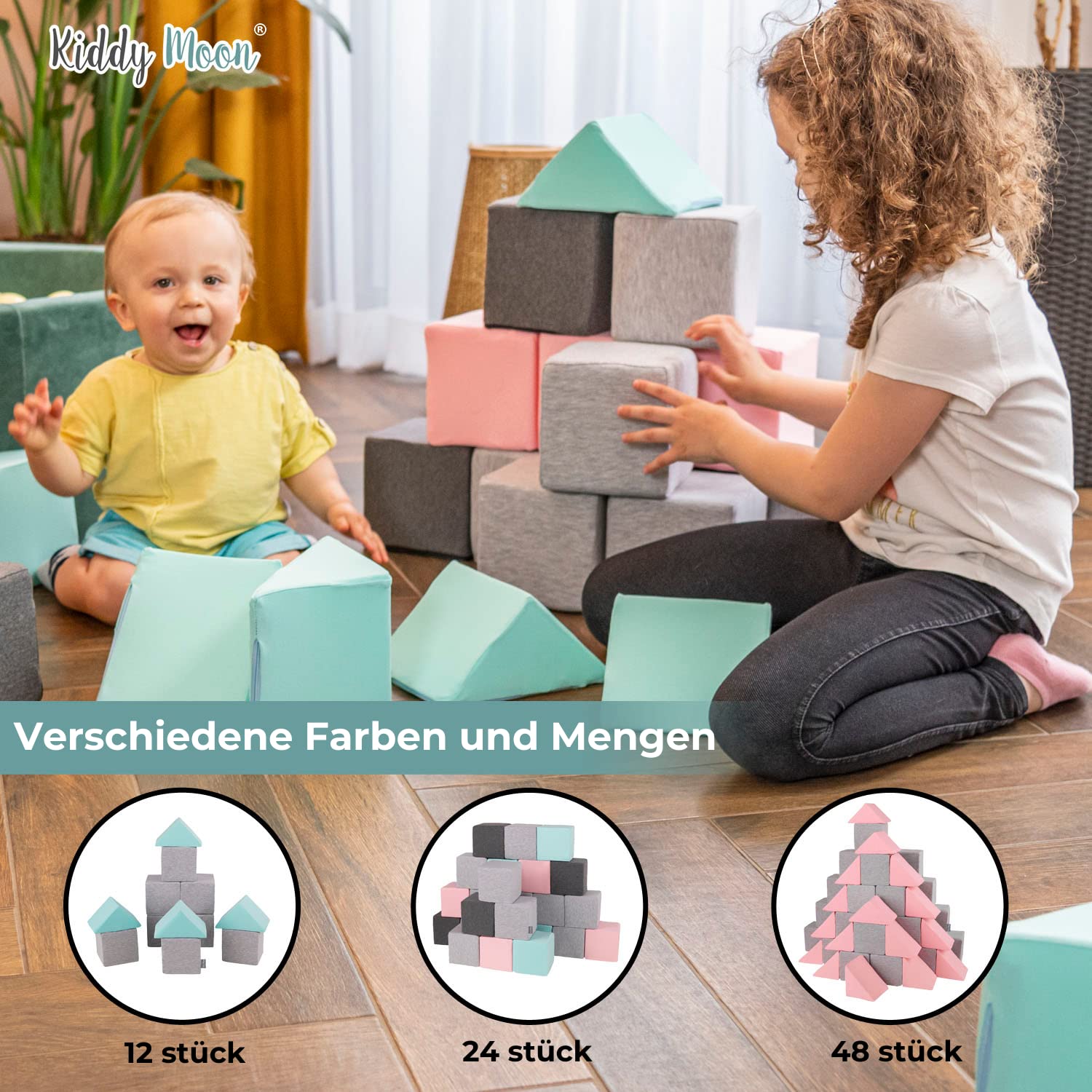 kiddymoon-schaumstoffw-rfel-48-st-cke-14-cm-hellgrau-mint-bausteine image 2