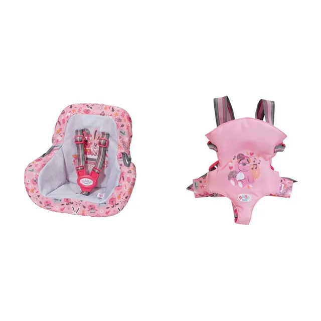 baby-born-2-teiliges-puppenpflege-set-autositz-babytrage-rosa-grau-36cm-43cm image 1