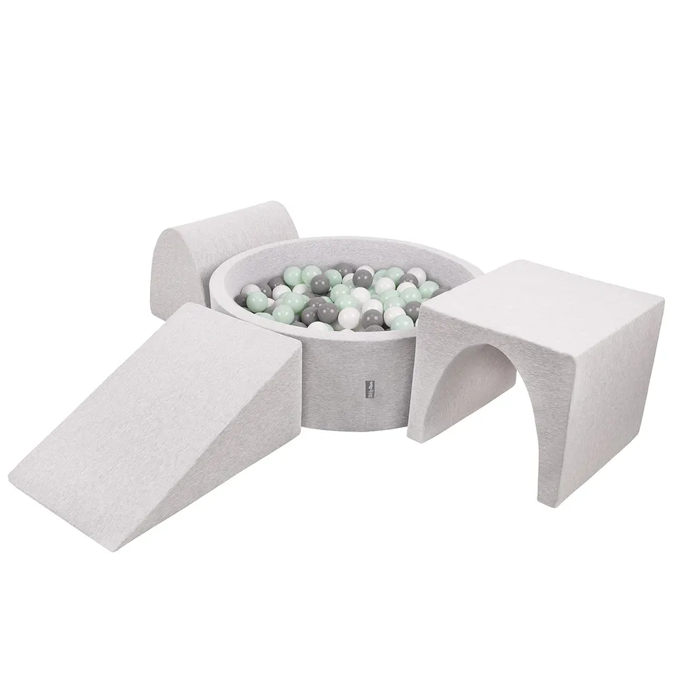 kiddymoon-spielplatz-aus-schaumstoff-mit-rundem-b-llebad-200-b-lle-7cm-hellgrau- image 1