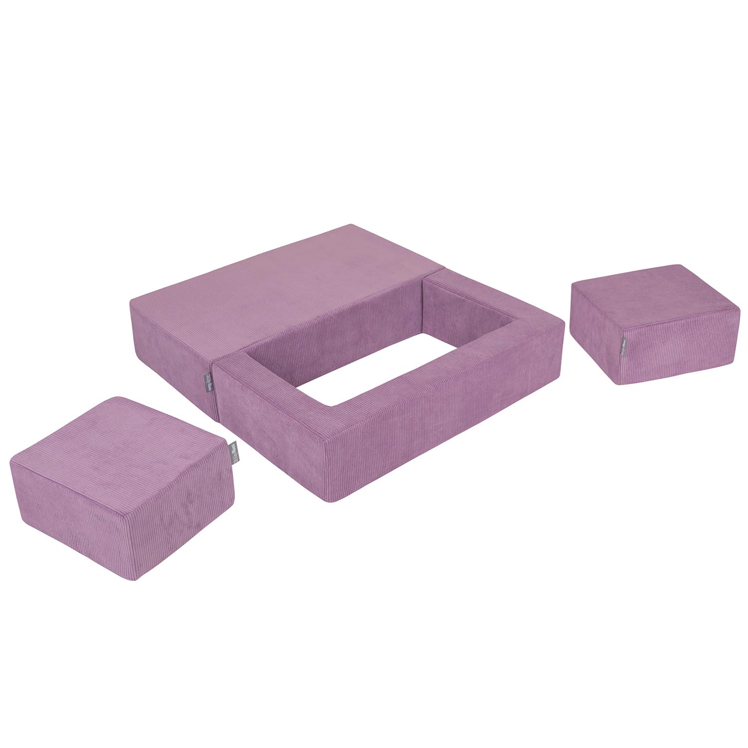 kiddymoon-kindersofa-mit-zwei-puffen-schaumstoff-sofa-gerippter-stoff-rosa image 4