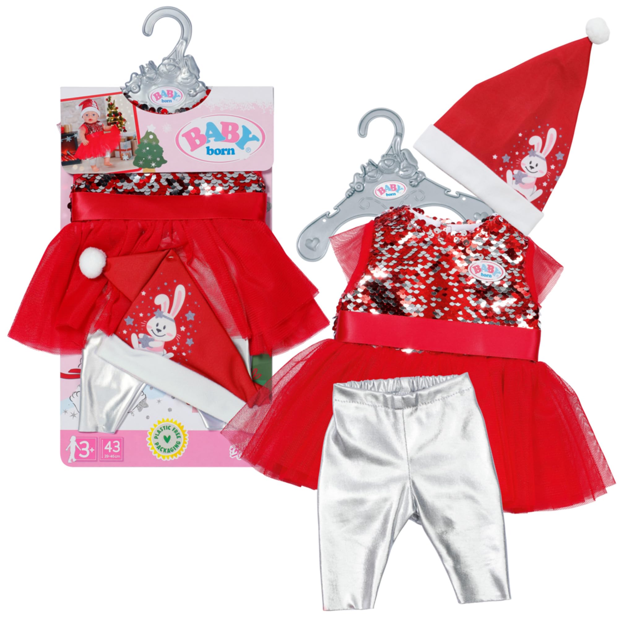baby-born-weihnachtsoutfit-43cm-weihnachtskleid-mit-pailletten-leggings-und-m-tz image 1