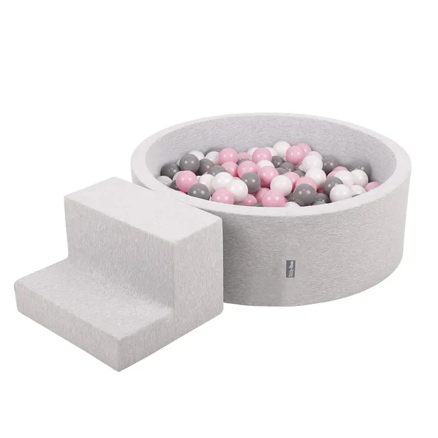 kiddymoon-spielplatz-aus-schaumstoff-mit-rundem-b-llebad-200-b-lle-hellgrau-wei- image 1