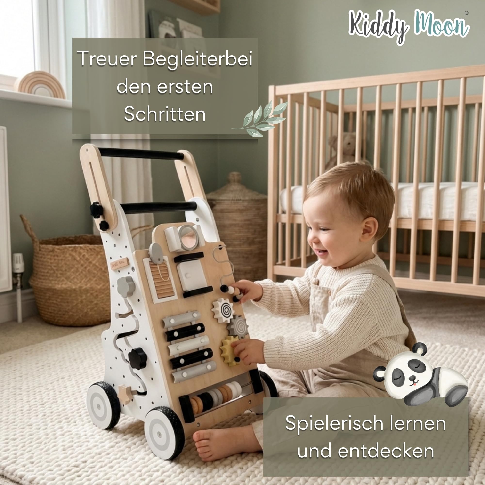 kiddymoon-wk-001-lauflernwagen-aus-holz-schwarz-wei-mit-motorikzentrum image 2