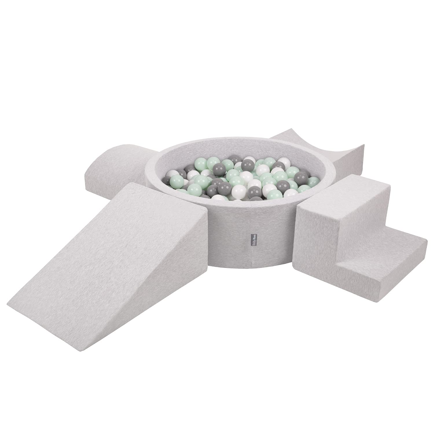 kiddymoon-spielplatz-aus-schaumstoff-mit-rundem-b-llebad-300-b-lle-hellgrau-wei- image 1