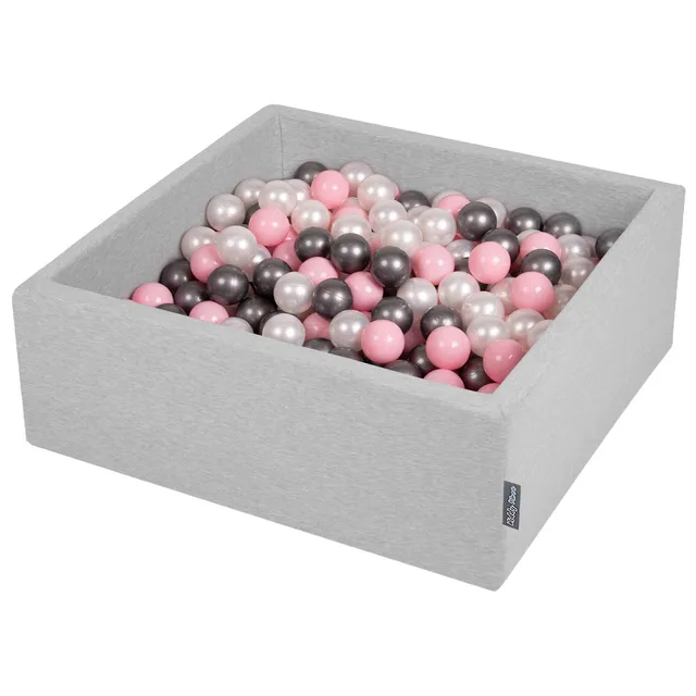 kiddymoon-b-llebad-quadrat-90x30-cm-mit-200-b-llen-7-cm-hellgrau-perle-puderrosa image 1