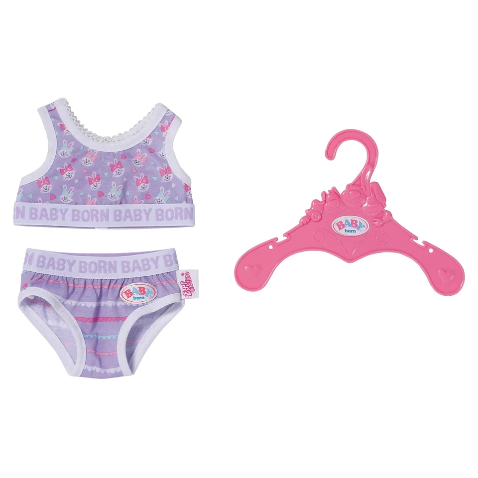 baby-born-unterw-sche-set-834220-top-mit-hasen-print-und-hose-lila-f-r-43-cm-pup image 1
