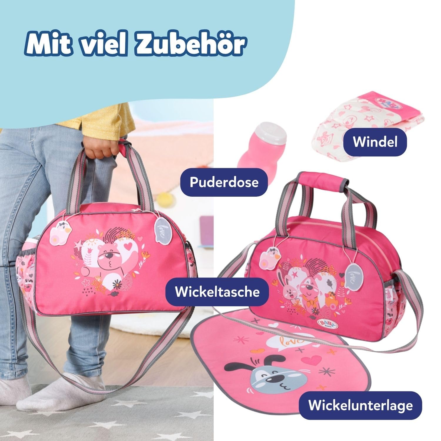 baby-born-wickeltasche-rosa-grau-puppenwickeltasche-mit-wickelunterlage-windel-u image 4