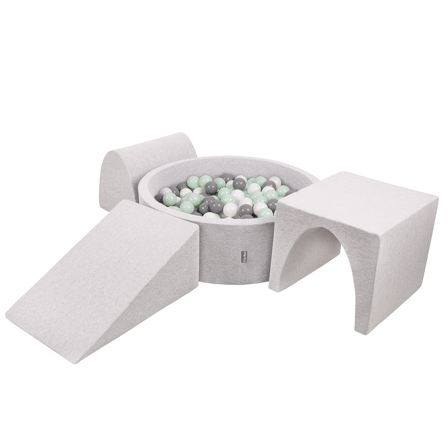kiddymoon-spielplatz-aus-schaumstoff-mit-rundem-b-llebad-200-b-lle-7cm-hellgrau- image 1