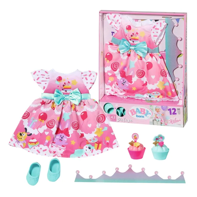 baby-born-deluxe-geburtstag-43cm-puppenkleidung-set-kleid-schuhe-papierkrone-und image 1