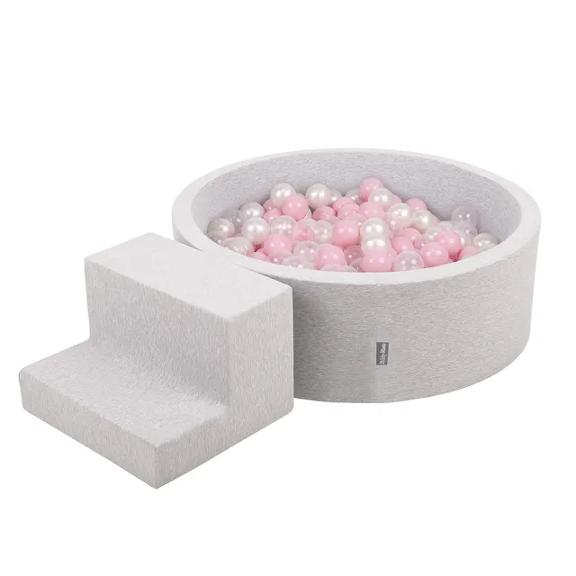 kiddymoon-spielplatz-aus-schaumstoff-mit-rundem-b-llebad-200-b-lle-7-cm-hellgrau image 1