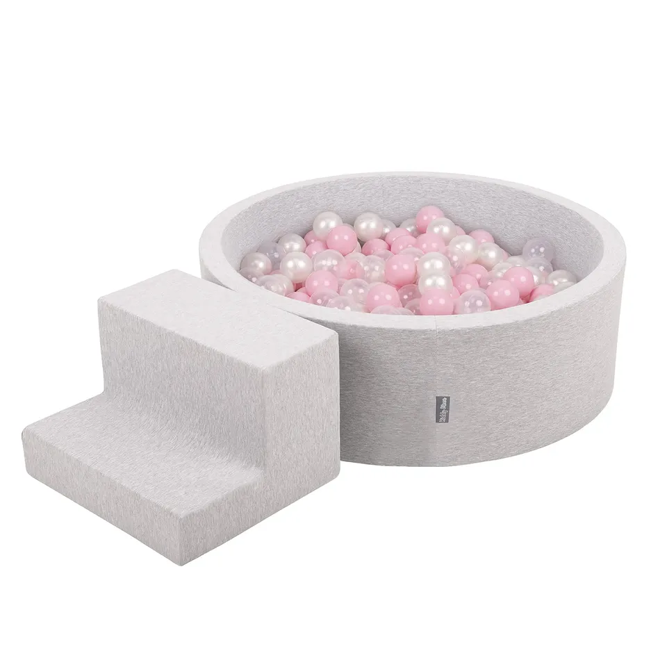 kiddymoon-spielplatz-aus-schaumstoff-mit-rundem-b-llebad-200-b-lle-7-cm-hellgrau image 1