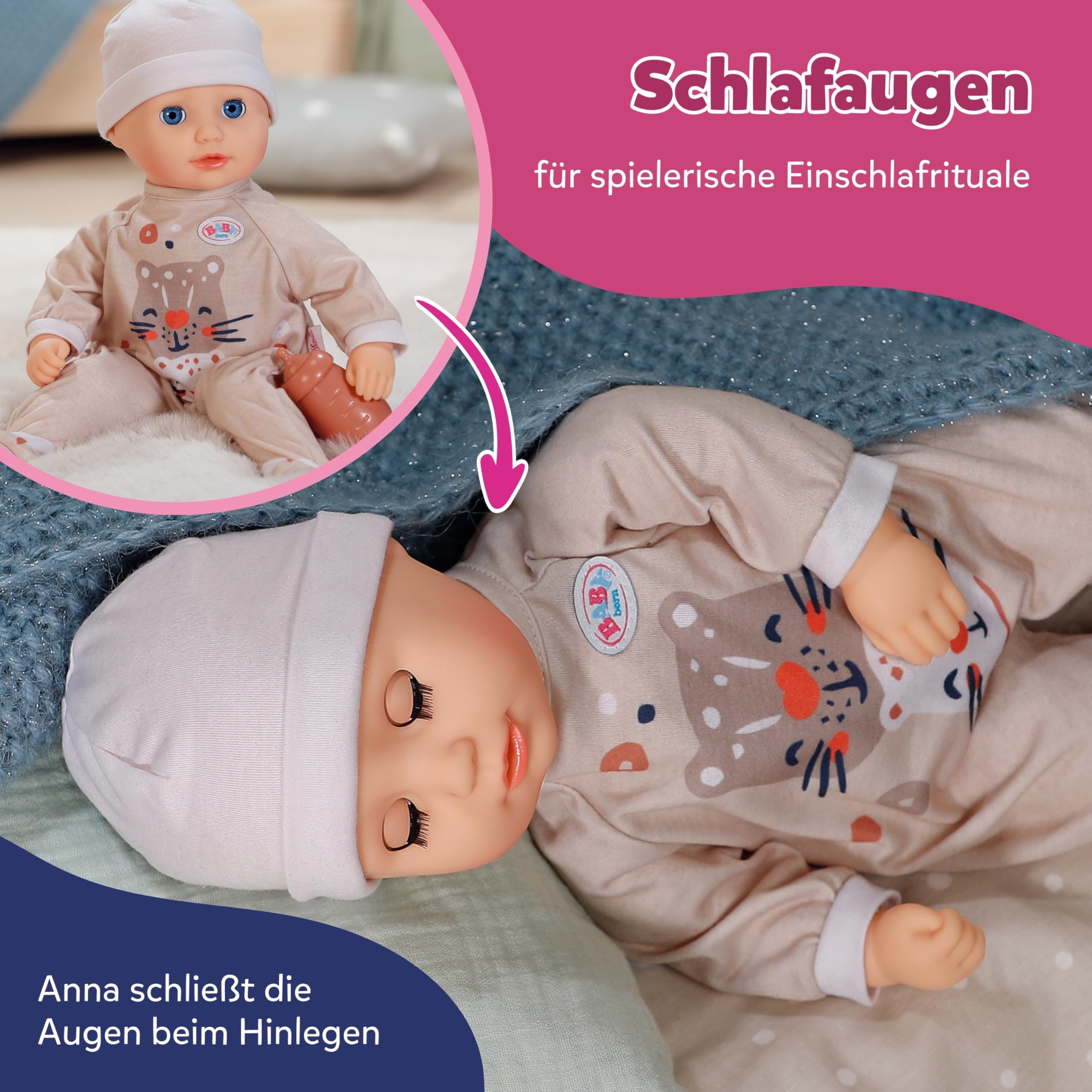 baby-born-anna-36-cm-babypuppe-mit-stoffk-rper-schlafaugen-und-fl-schchen image 4