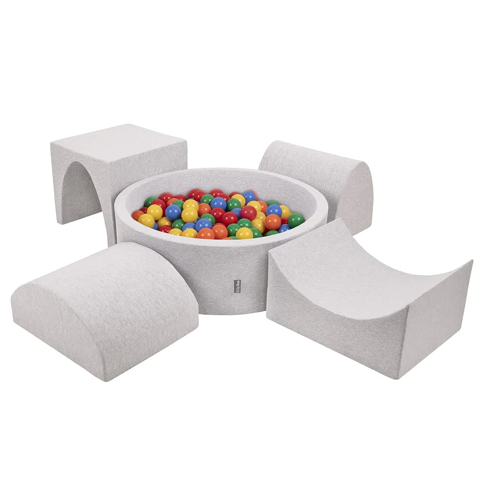 kiddymoon-schaumstoff-spielplatz-mit-rundem-b-llebad-200-b-lle-7-cm-hellgrau-bun image 1