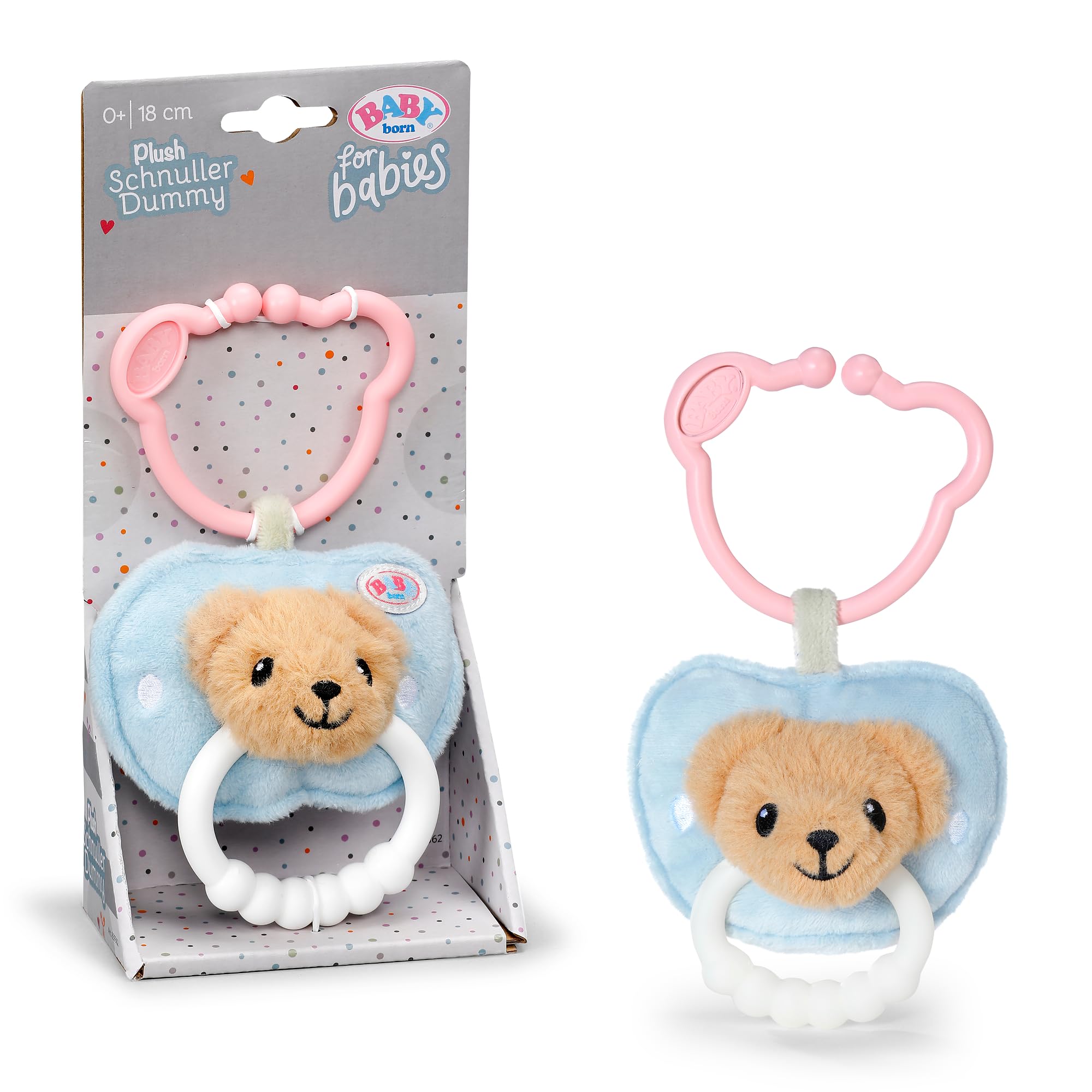 baby-born-for-babies-pl-sch-schnuller-18-cm-mit-bei-ring-und-clip image 1