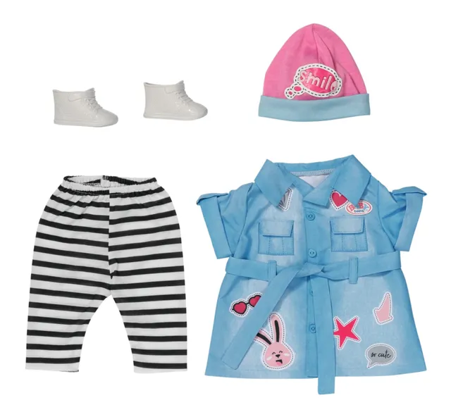 baby-born-deluxe-jeans-kleid-43cm-puppenkleidung-set-mit-leggings-m-tze-schuhen image 1