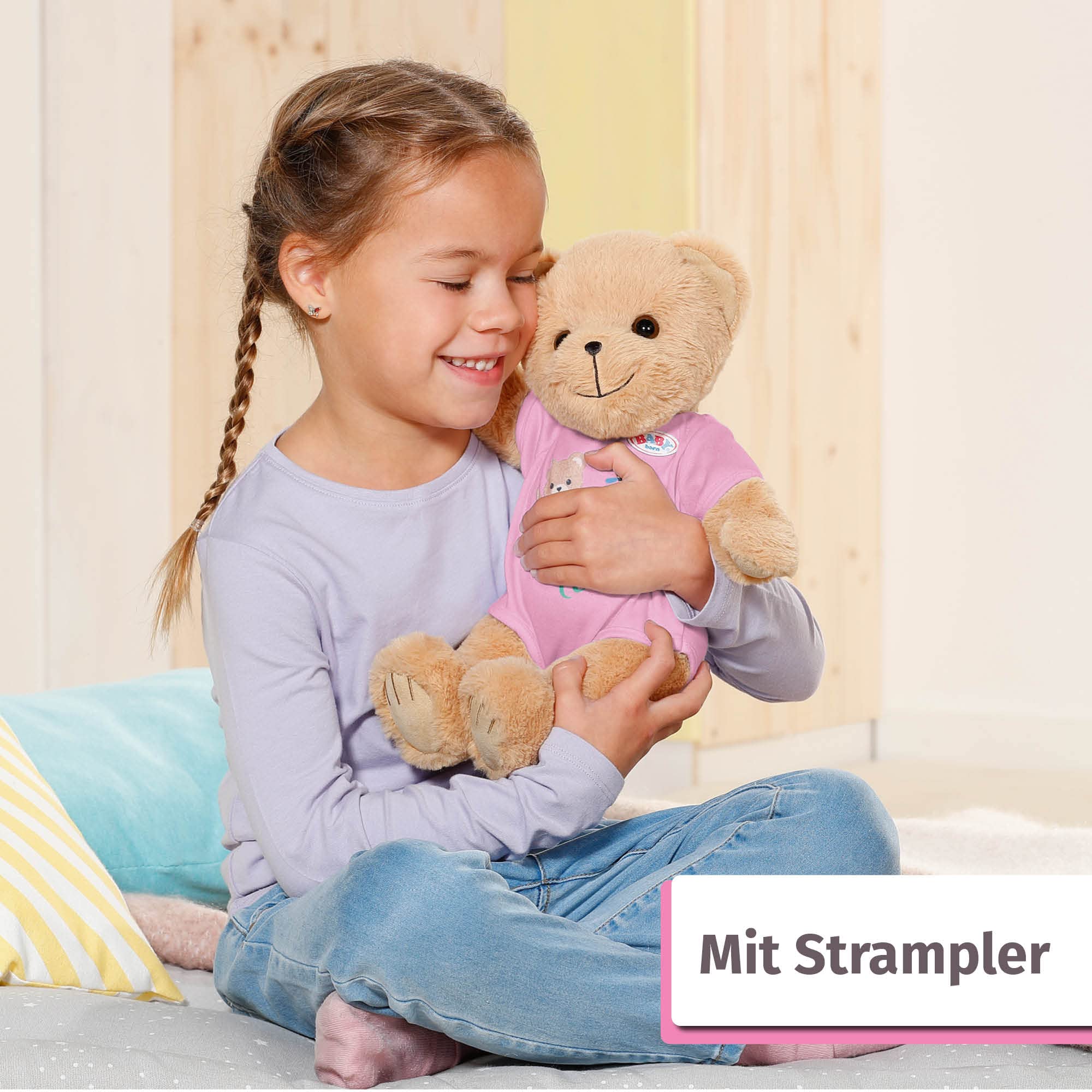 baby-born-b-r-pl-sch-teddy-mit-beweglichen-gelenken-pinkem-strampler-und-zubeh-r image 2