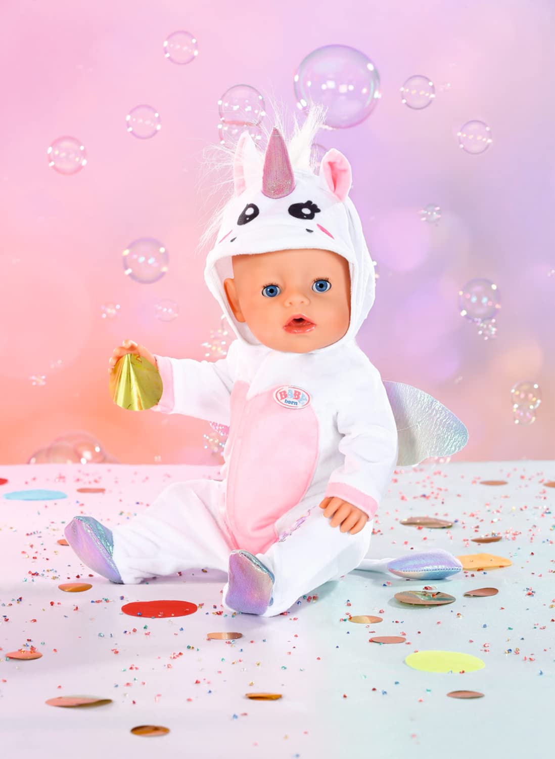 baby-born-einhorn-kuschelanzug-strampelanzug-43-cm-rosa-wei-mit-fl-geln image 2