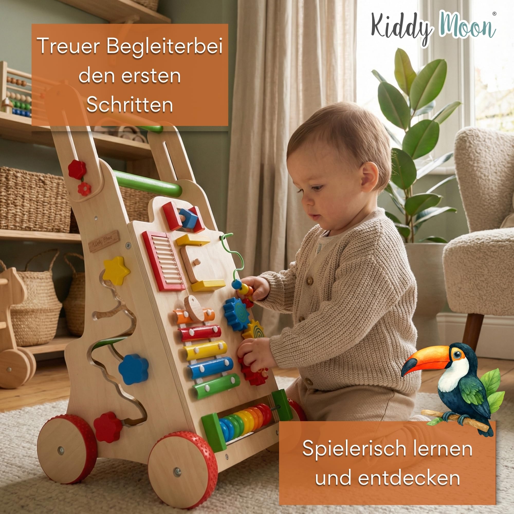 kiddymoon-wk-002-lauflernwagen-aus-holz-multifunktion-mehrfarbig image 2