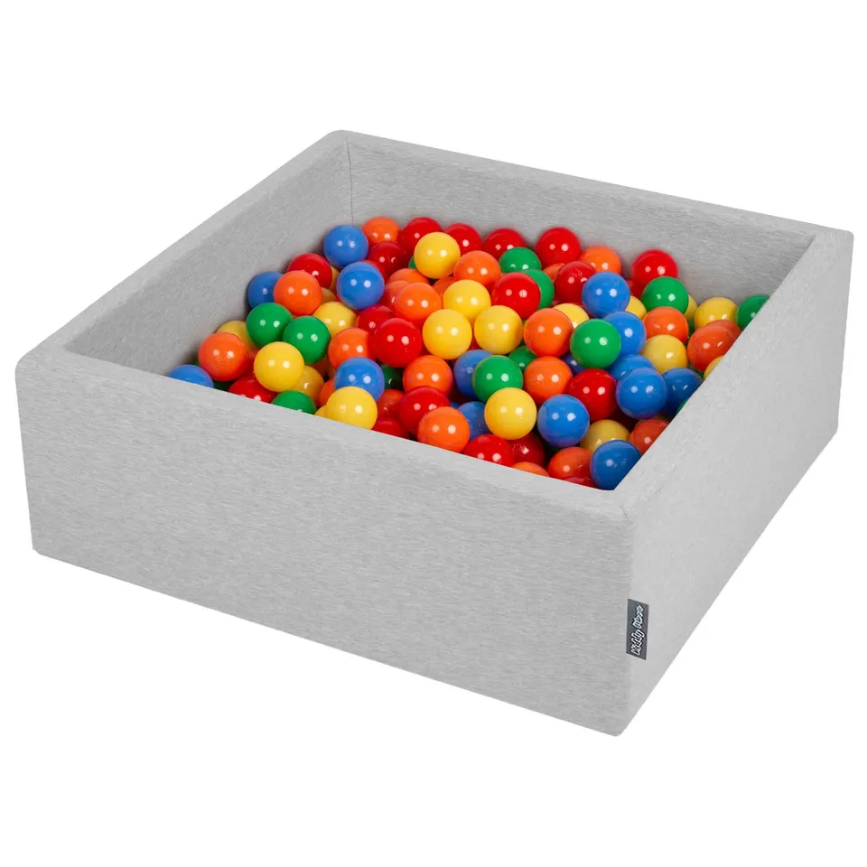 kiddymoon-b-llebad-90x30-cm-eckig-hellgrau-mit-200-b-llen-7-cm-gelb-gr-n-rot-ora image 1