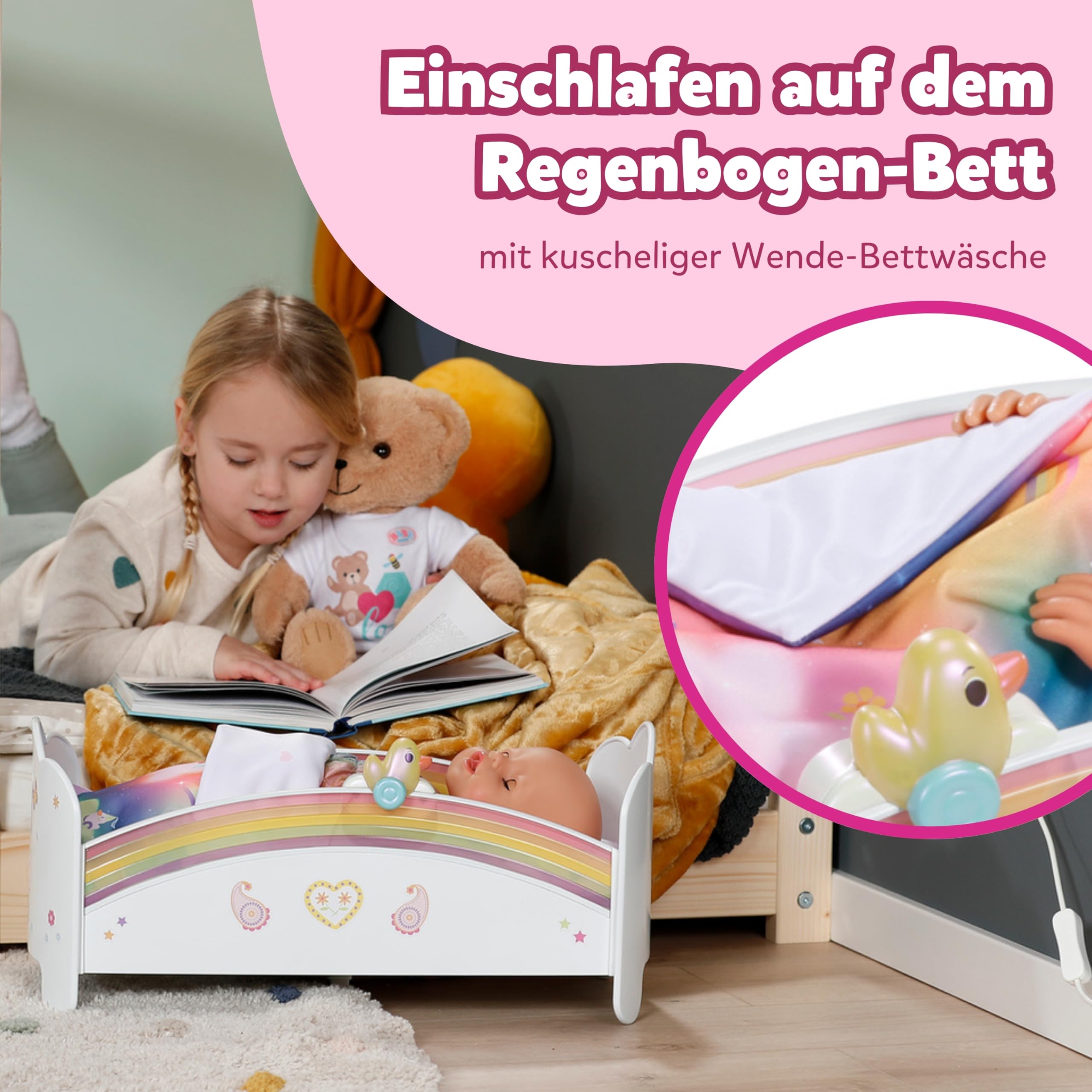 baby-born-regenbogen-bett-puppenbett-mit-licht-und-einschlafmelodie image 2