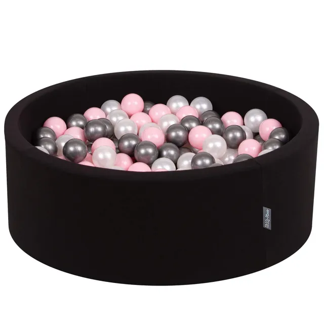 kiddymoon-b-llebad-rund-90x30-cm-mit-200-b-llen-7-cm-schwarz-perle-rosa-silber image 1