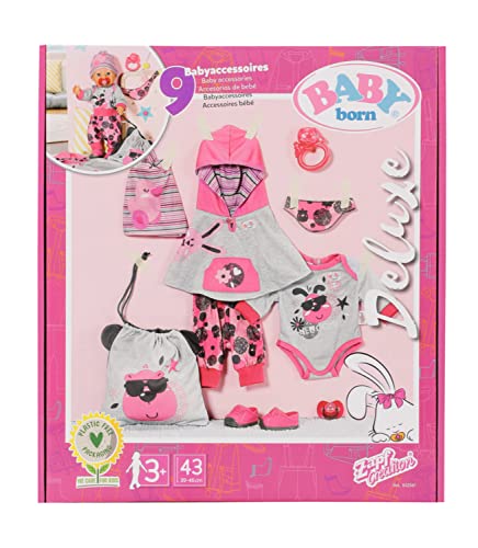 baby-born-erstausstattung-9-teiliges-bekleidungsset-grau-rosa-f-r-43-cm-puppen image 6