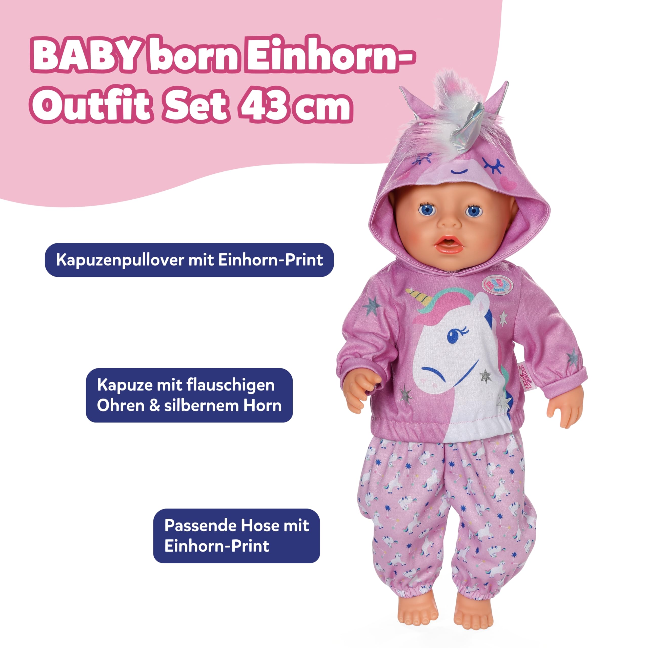 baby-born-einhorn-outfit-puppenkleidung-f-r-43-cm-puppen-mit-hoodie-und-hose image 2