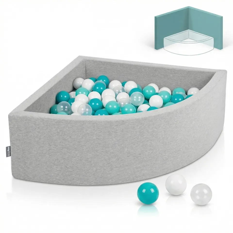 kiddymoon-eckiges-viertel-b-llebad-90x30-cm-mit-200-b-llen-7-cm-hellgrau-t-rkis image 1