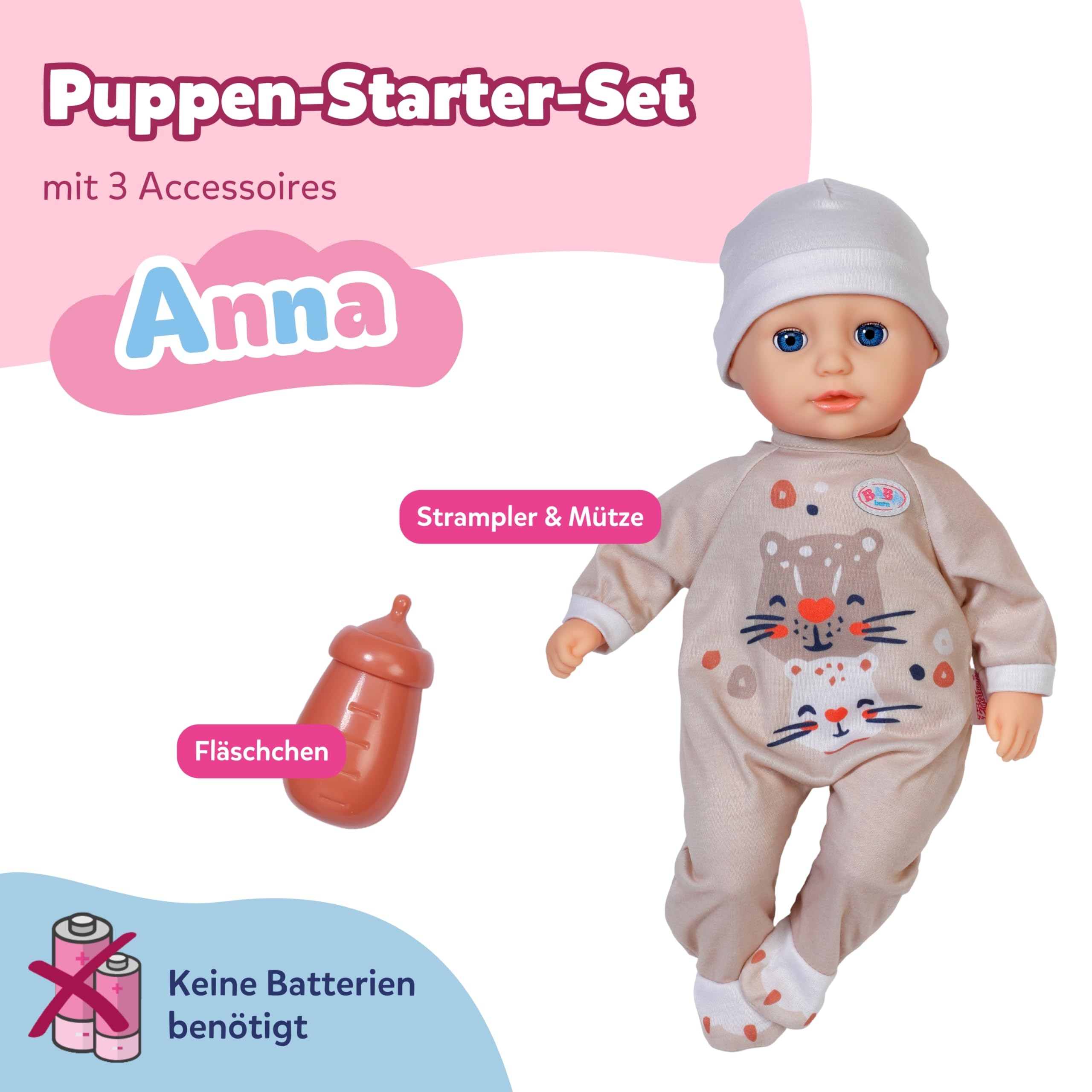 baby-born-anna-36-cm-babypuppe-mit-stoffk-rper-schlafaugen-und-fl-schchen image 2