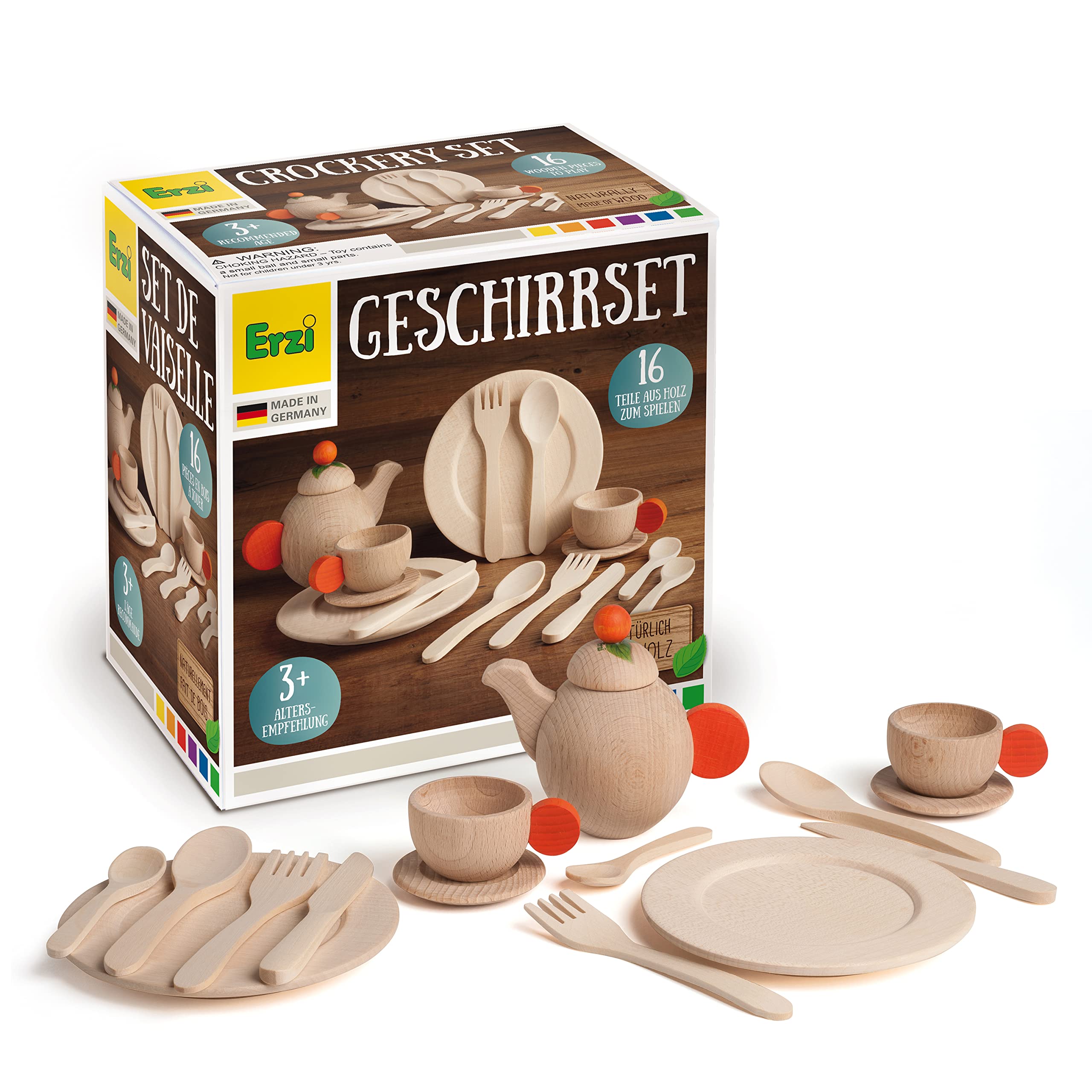 erzi-10678-geschirrset-natur-kaufladenspielzeug-aus-holz-16-teilig image 1