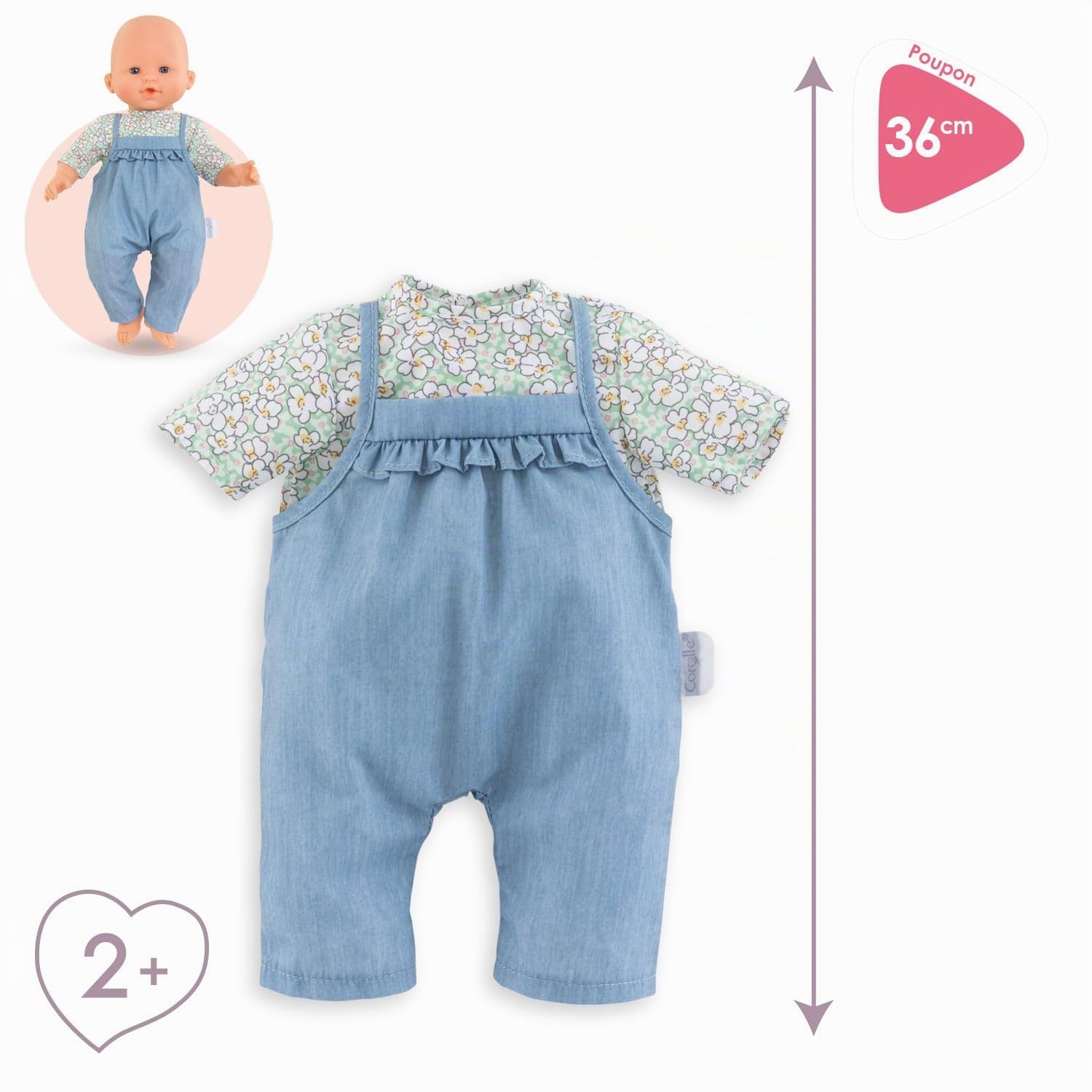 corolle-mon-grand-poupon-puppenkleidung-latzhose-und-bluse-f-r-36cm-babypuppen image 2
