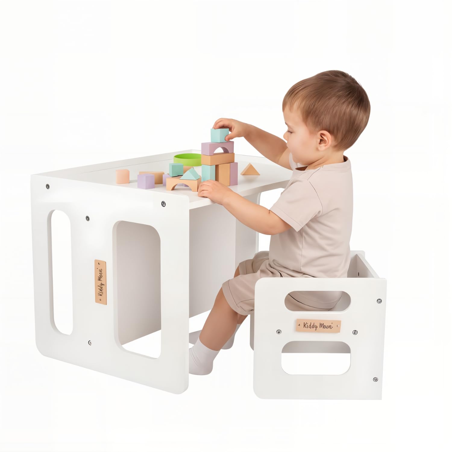 kiddymoon-kindertisch-mit-stuhl-wei-holz-61x44x44-cm image 1